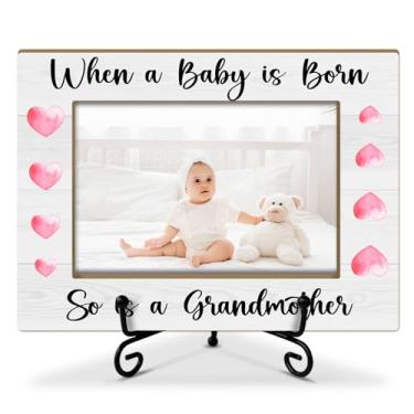 Imagem de Moldura de madeira When A Baby Is Born So Is A Grandmother, presente para avó pela primeira vez, presente para nova avó, porta-retrato 10 x 15 com suporte de ferro para mesa de mesa, decoração de mesa