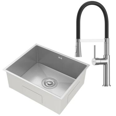 Imagem de Kit Cuba Gourmet Lisboa Aço Inox 304 e Torneira Gourmet Bélgica Monoco