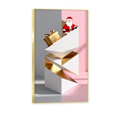 Imagem de Moldura dourada. Arte moderna de presente de Natal, arte geométrica de árvore rosa empoeirada e dourada, tela emoldurada pronta para pendurar para uma casa de férias elegante. A56. 30x54cm-11,8x21,2in