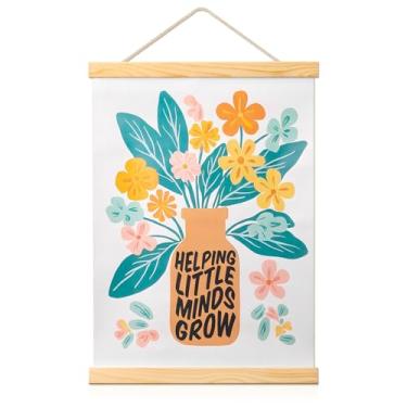 Imagem de Veswocp HELPING LITTLE MINDS GROW Arte de parede para crianças, pôster inspirador de sala de aula, decoração de berçário, presente para professor, impressão motivacional educacional para quarto