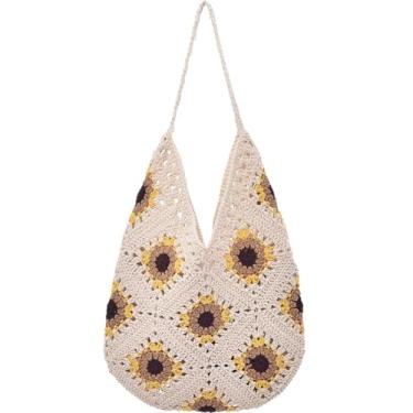 Imagem de MEUPEHO Bolsas De Praia Femininas, Bolsa Tote Crochê Estilo Boho, Tecido Macio Para Férias Verão (Branca)