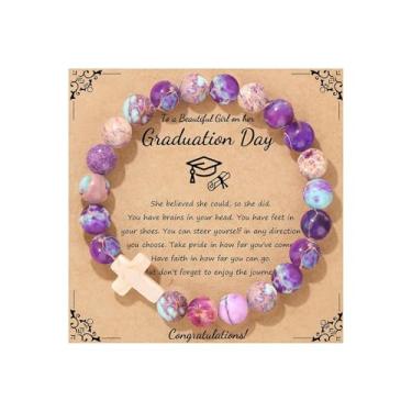 Imagem de Pulseira de Cruz de Páscoa Presentes Cristãos para Mulheres e Homens - Joias Religiosas com Contas de Pedra Natural, Enfeites de Cesta de Páscoa Inspirados em Jesus, Acessórios Baseados na Fé para