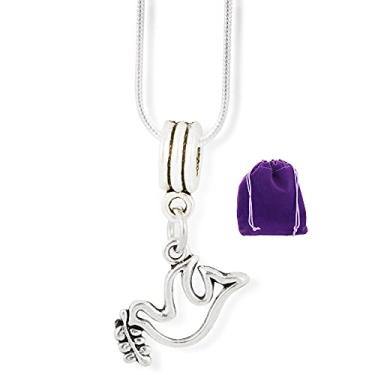Imagem de Colar de corrente de cobra com pingente de símbolo da paz de Ramo de Oliva com pombo de esmeralda Park Jewelry
