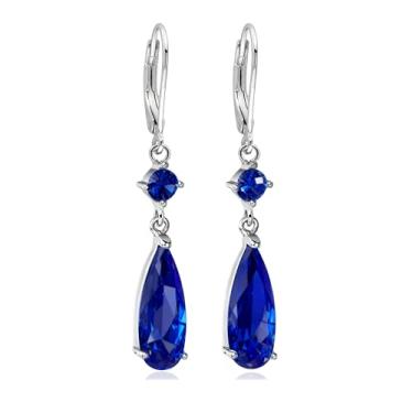 Imagem de Brincos femininos com pingente de gota de zircônia cúbica estilo Leverback moderno banhado a ouro branco 14 K joia hipoalergênica (com caixa de presente), Medium, Zircônia cúbica Metal, Zircônia