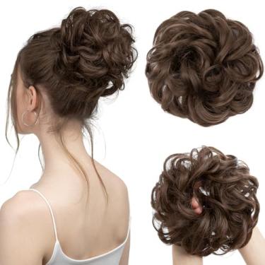 Imagem de Pedaços de cabelo bagunçados para coque de cabelo ondulado cacheado sintético rabo-de-cavalo falso para mulheres castanho médio