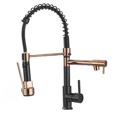 Imagem de Torneira Duplo JatoCozinha Gourmet Com Filtro Sem Refil - Spray de Pia 360° Extensor Dourado (Água Fria e Quente)(Ouro-UP-Pia)