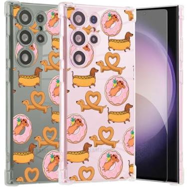 Imagem de Roemary Capa de filhote de cachorro para Galaxy S24 Ultra, para Samsung Galaxy S24 Ultra com design Dachshunds, estampa de corações de amor com protetor de tela, capa protetora de TPU macio para