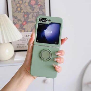 Imagem de Capa de silicone líquido com suporte em formato de anel para Samsung Galaxy Z Flip 7 6 5 4 3 (para Galaxy Z Flip4/verde claro)