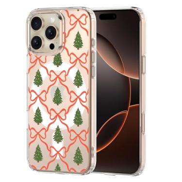Imagem de MAYCARI Capa para iPhone 16, linda capa de celular magnética transparente com arcos vermelhos e árvores de Natal, compatível com MagSafe, capa protetora de celular macia e transparente à prova de