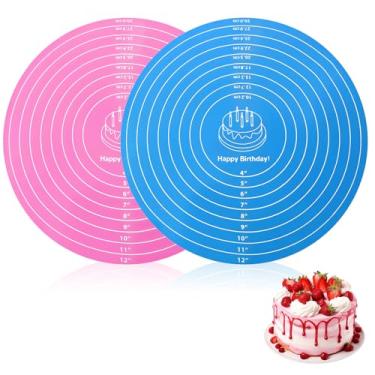 Imagem de 2 peças de tapetes redondos de silicone de 30 cm para assar bolos redondos com medidas, folhas antiaderentes reutilizáveis e resistentes ao calor para enrolar massa, bolo, pizza e biscoitos