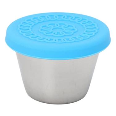 Imagem de Recipiente de aço inoxidável pequeno, copo portátil à prova de vazamento para molhos de salada, óleos essenciais, 70ml, seguro para máquina de lavar louça (Tampa Azul)
