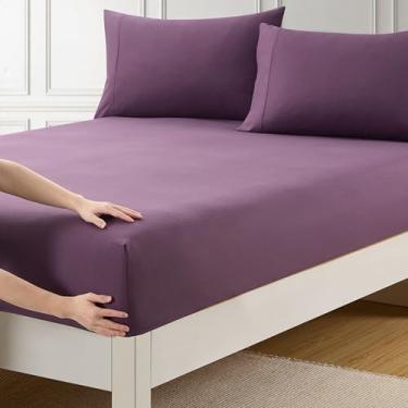Imagem de Lençol de baixo de microfibra escovada macia e respirável, roxo