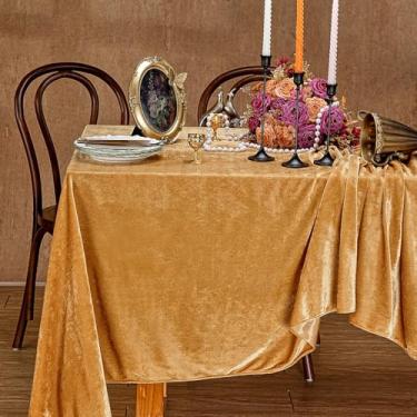 Imagem de SoarDream Toalha de mesa dourada de veludo 152 x 259 cm, luxuosa, lisa, retangular, para festas, casamentos, chás de bebê, cozinha, jantar, decoração de mesa