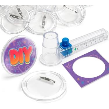 Imagem de Pinos de botão transparentes: pacote com 30 pinos de botão em branco de 8 cm com cortador circular para artesanato, festa de aniversário, escola