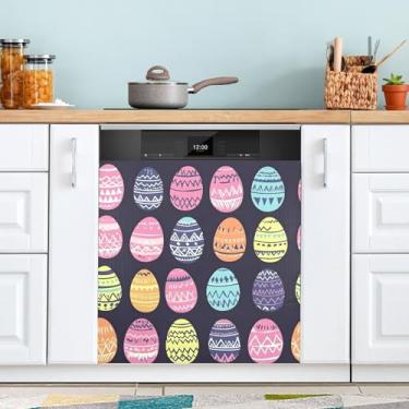 Imagem de ATTX Capa magnética para lava-louças ovos coloridos de Páscoa, 58,4 cm C x 66 cm A, decoração da capa da máquina de lavar louça, decalques para armário doméstico e eletrodomésticos adesivos #108
