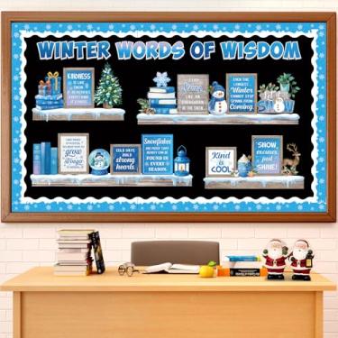 Imagem de Geyoga Conjunto de quadro de avisos de inverno, palavras de sabedoria, inverno, Natal, sala de aula, decoração motivacional com citação inspiradora, recortes, bordas, livros de férias, leitura