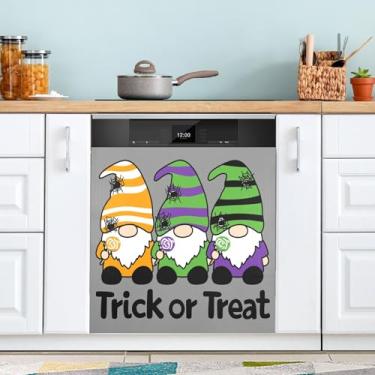 Imagem de ATTX Capa de ímã de lava-louças de gnomo de Halloween, 58 cm C x 66 cm A decoração da capa frontal da máquina de lavar louça, decalques de armário doméstico adesivos de eletrodomésticos #347