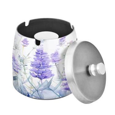 Imagem de Blueangle Lindo cinzeiro de lavanda com tampa para cigarros, à prova de vento/chuva, aço inoxidável, sem fumaça, inodoro, cinzeiro para uso interno ou externo (2)