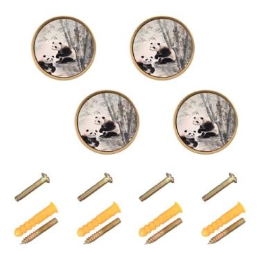 Imagem de Blueangle Pacote com 4 puxadores de armário de bambu panda chinês, puxadores redondos de 3,5 cm para cômoda e armários de cozinha (234)