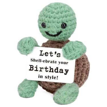 Imagem de Best Friends Birthday Gifts for Women Men, Handmade Crochet Turtle with Pun Card, Let’s Shell-ebrate Your Birthday in Style, Small Funny Gift for Friend Coworker Teen Girl Boy, Cute Desk Decor