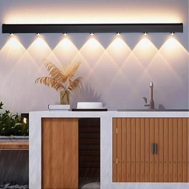 Imagem de Lâmpadas de parede LED Externas IP65 à prova d'água Arandela de Alumínio Moderna Oval Luz Externa Longa Iluminação de Parede Interior/Exterior para Corredor Terraço Escada Proch (Luz Neutra Preta, 100