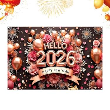 Imagem de Decorações de Ano Novo 2026 | Cenário para Festas de Fim de Ano - Placa de Fundo Feliz Novo 2026 - para Casa Sala de Estar Jardim Escritório Cabana e Cabine Fotográfica