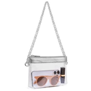 Imagem de Unilily Bolsa transparente para eventos em estádios, bolsa pequena transparente aprovada para estádios para mulheres, bolsa transversal para shows e esportes, Prata, 5.71 x 8.07 x 1.45 inches