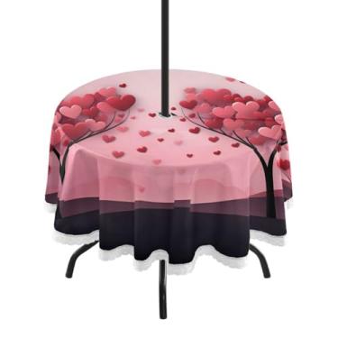 Imagem de CEBUGI Toalha de mesa redonda para uso ao ar livre, fundo do dia dos namorados, impermeável, com furo Umberlla, capa de mesa lavável para pátio, cozinha, sala de jantar, 152 cm