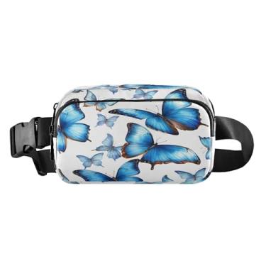 Imagem de CEBUGI Pochetes de caminhada para homens e mulheres, pochetes modernas de borboleta azul resistentes à água com cinto ajustável para treino, viagem, corrida