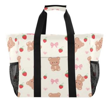 Imagem de Wassud Sacolas de compras reutilizáveis com ursos de desenho animado fofos, bolsa grande, impermeável, organizador de lona para praia, piquenique, lavanderia, viagem