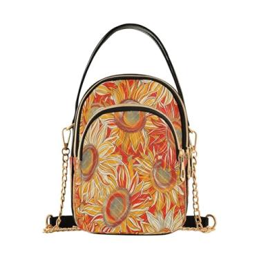 Imagem de CEBUGI Bolsa tiracolo feminina clutch para telefone bolsa de ombro elegante girassol com alça de corrente removível