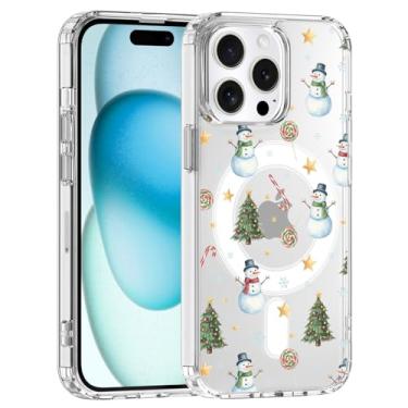 Imagem de JOYLAND Capa magnética para iPhone 16 Pro Max, capa de boneco de neve Feliz Natal compatível com MagSafe, capa de telefone transparente, capa protetora de TPU macio antiamarelamento com parte traseira