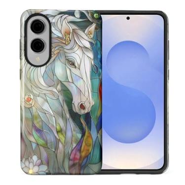 Imagem de CARLOCA Compatível com Samsung Galaxy S25 Edge Capa protetora de corpo inteiro brilhante para meninas meninos à prova de choque moda estética padrão cavalo branco vitral 3D