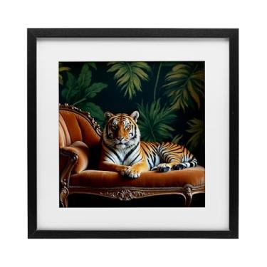 Imagem de Stupell Industries Impressão emoldurada Tiger Lounging on Chaise Black sob vidro, design por Lettered and Lined, 40,6 x 40,6 cm