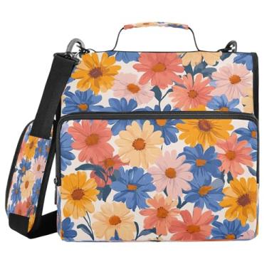 Imagem de STAYTOP Fichários de 3 anéis com zíper com alça de ombro, organizador de fichário de 3,8 cm, pasta expansível resistente à água com vários bolsos para escola e escritório - lindas pétalas coloridas