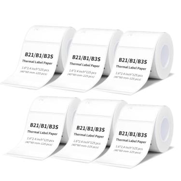 Imagem de Fita de etiqueta B1 B21 B3S adaptada 6 rolos adesivos 40 x 60 mm fita de etiquetagem de recipiente de escritório laminado padrão substituição para Niimbot B21 B1 B3S etiquetadora (6 rolos, branco)