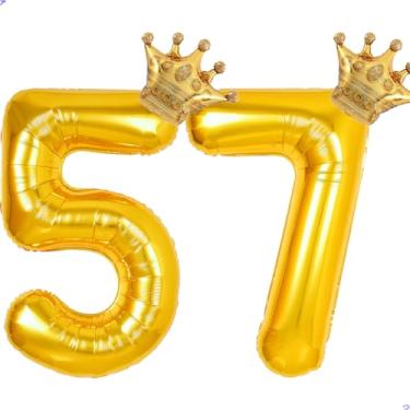 Imagem de 56 balões com números dourados de 101,6 cm para decorações de aniversário de 56 anos para homens e mulheres, balões gigantes de 56 anos