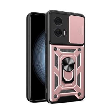 Imagem de RKINC Capa para Motorola Moto G 5G 2025 com capa deslizante para câmera e anel giratório com suporte de grau militar à prova de choque com suporte magnético para carro, ouro rosa
