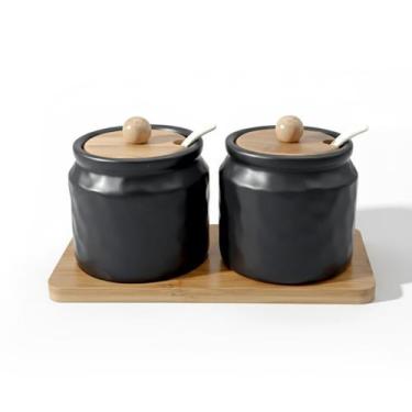 Imagem de Porta Condimentos Cerâmica Stoneware Colher Bambu Preto - Ricca Housew