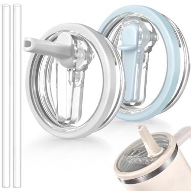 Imagem de ANTAND Tampa flip de canudo à prova de vazamento de 1,134 g para Stanley H2.0 Quencher Protour Tumbler, pacote com 2 tampas à prova de derramamento tampa de canudo de substituição para acessórios de