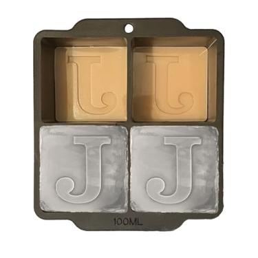 Imagem de Molde de cubos de gelo com monograma com tampa, bandeja de gelo de uísque de 5 cm, molde de cubo de gelo de coquetel, monograma de casamento, presente de agradecimento, presentes para o pai (letra J)
