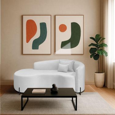 Imagem de Divã Recamier Curvo Sala De Estar Recepção Inglaterra 200cm Pés Metal Preto Lado Esquerdo Bouclé Branco