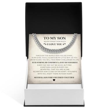 Imagem de Larvincy Colar To My Son From Mom And Dad - Colar de cruz para filho, corrente cubana para ele com mensagem sincera e caixa elegante, presente de joia para homens de pai e mãe no aniversário de