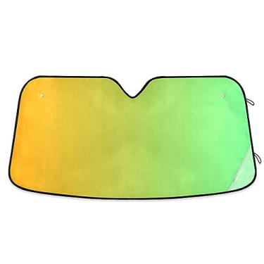 Imagem de Protetor solar de para-brisas de carro gradiente verde amarelo, proteção solar para janela de carro, proteção UV persiana dobrável para janela de carro, acessórios de resfriamento de carro