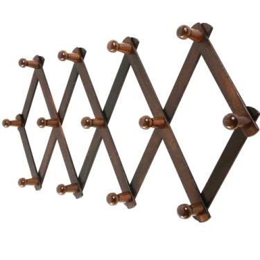 Imagem de AITUFIY Cabide expansível de parede estilo acordeão para chapéu cabide para caneca de café, 13 pinos de madeira/ganchos, bolsa de chave, guarda-chuva e gravata (cor nogueira)