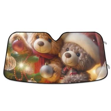 Imagem de Ursos de Natal com chapéu para-sol de carro para-brisa UV sol e refletor de calor protegem seu carro