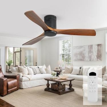 Imagem de Sofucor Ventilador De Teto De Perfil Baixo De 52" Com Controle Remoto, Ventilador De Teto Externo Sem Luz Com 3 Lâminas De Nogueira, Multivelocidade, Temporizador, Motor Dc Reversível Para Pátio, Sa