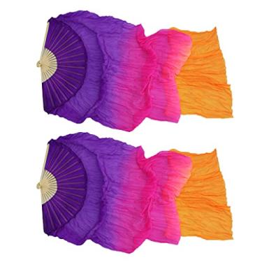 Imagem de Milageto Dança Do Ventre de Qualidade Bambu Long Fan Veils Dance fan for hand Put, Roxo + laranja, como descrito