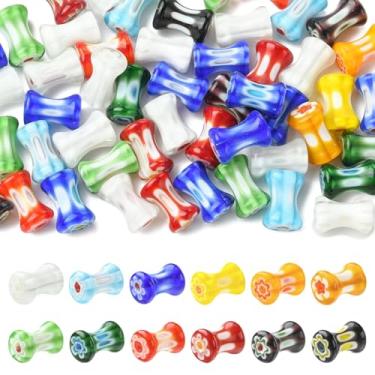 Imagem de LiQunSweet 50 peças de 21 x 8 mm cores mistas Millefiori Lampwork vidro bambu contas em forma de junta tubo coluna barril espaçador contas para joias faça você mesmo colar colar brinco artesanato