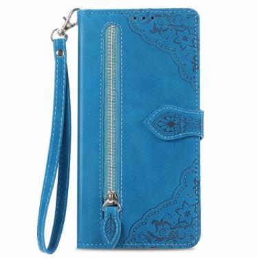 Imagem de LYJSMGZ Capa flip para Samsung Galaxy S25 Ultra/S25 Plus/S25, capa carteira vintage multifuncional com zíper de grande capacidade com compartimento para cartão, capa para pendurar, azul, S25